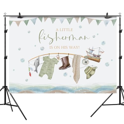 Rsuuinu Fishing Baby Shower Backdrop A Little Fisherman is on His Way Baby Shower Photography Background for Boy Kids Newborn Birthday Party Banner Photo Booth Studio Props Decoration Supplies 7x5ft - Image 5