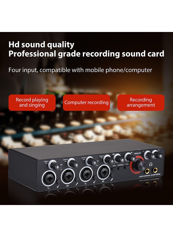 Generic - 4 Channels Recording Sound Card with Driver Free Audio Interface, 4-in 4-out USB Sound Card 24 bit/192khz 48V Phantom Power Supply - Image 1
