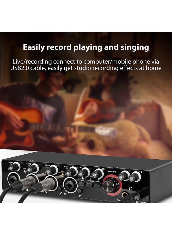 Generic - 4 Channels Recording Sound Card with Driver Free Audio Interface, 4-in 4-out USB Sound Card 24 bit/192khz 48V Phantom Power Supply - Image 1