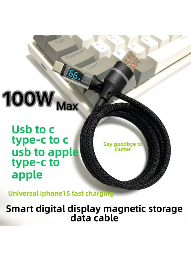 Smart Digital Display Magnetic Storage Data Cable 100W Fast Charging Cable Suitable For Android For Huawei For Iphone6/15 Mobile Phones-Color:1.5 M-Model:Black Magnetic Cable USB To For Iphone 12W 【  - Image 2