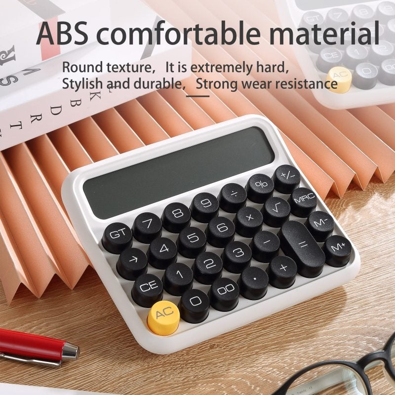 آلة حاسبة قياسية باللون البيج من البلاستيك ABS بتصميم لوحة مفاتيح ميكانيكية مقلدة - آلة حاسبة مكتبية بشاشة LCD مكونة من 12 رقمًا مع أزرار مستديرة بتصميم قديم للمنزل والمكتب والمدرسة - Image 4