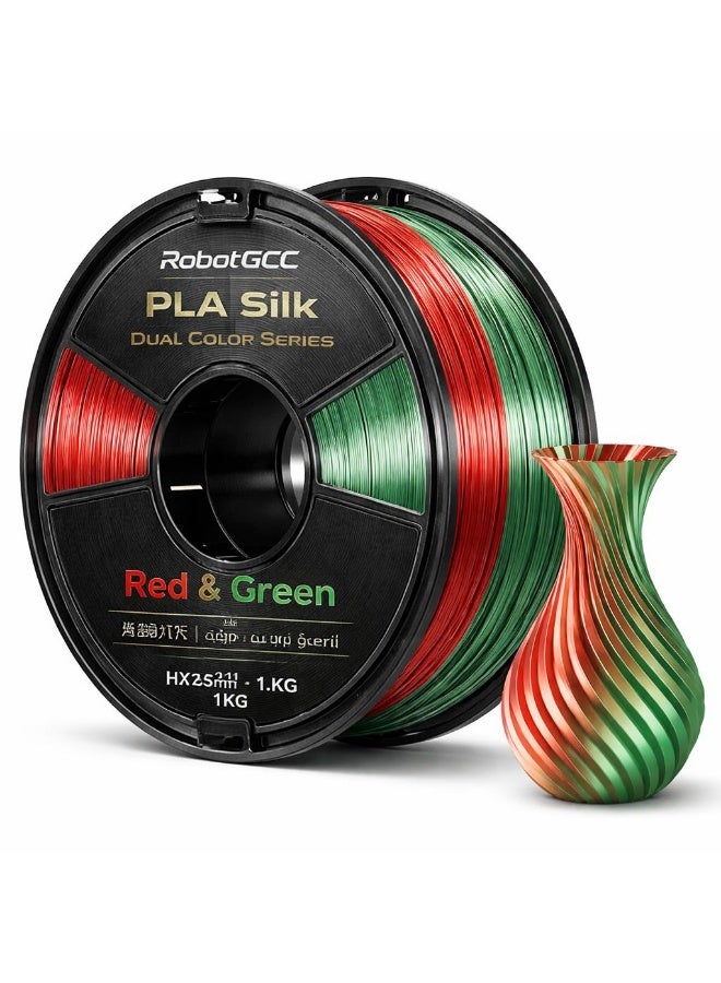 robotgcc PLA Silk Red Green Dual Color 1.75mm 3D Printing Material 1KG Spool for FDM 3D Printer Dual Color Gradient Glossy Finish Smooth Extrusion Stable Diameter Low Warping Strong Layer Adhesion Easy Print High Precision Decorative Models Premium Surface Effect - Image 1