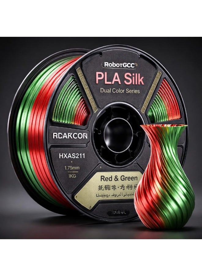 robotgcc PLA Silk Red Green Dual Color 1.75mm 3D Printing Material 1KG Spool for FDM 3D Printer Dual Color Gradient Glossy Finish Smooth Extrusion Stable Diameter Low Warping Strong Layer Adhesion Easy Print High Precision Decorative Models Premium Surface Effect - Image 2