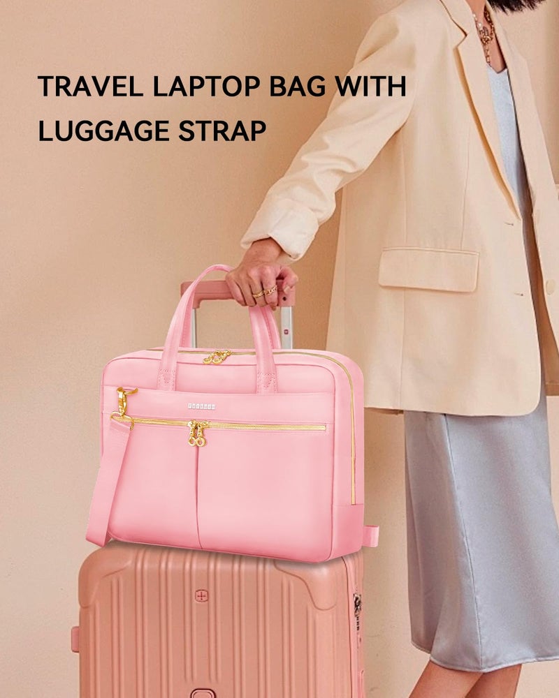 Ferkurn Laptop Bag Case Women Men Computer Bag Compatible with MacBook/HP/LG/Dell, Shoulder Strap Slim Carrying Messenger Briefcase, Pink, 17-17.3 Inch - Image 3
