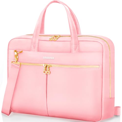 Ferkurn Laptop Bag Case Women Men Computer Bag Compatible with MacBook/HP/LG/Dell, Shoulder Strap Slim Carrying Messenger Briefcase, Pink, 17-17.3 Inch - Image 1