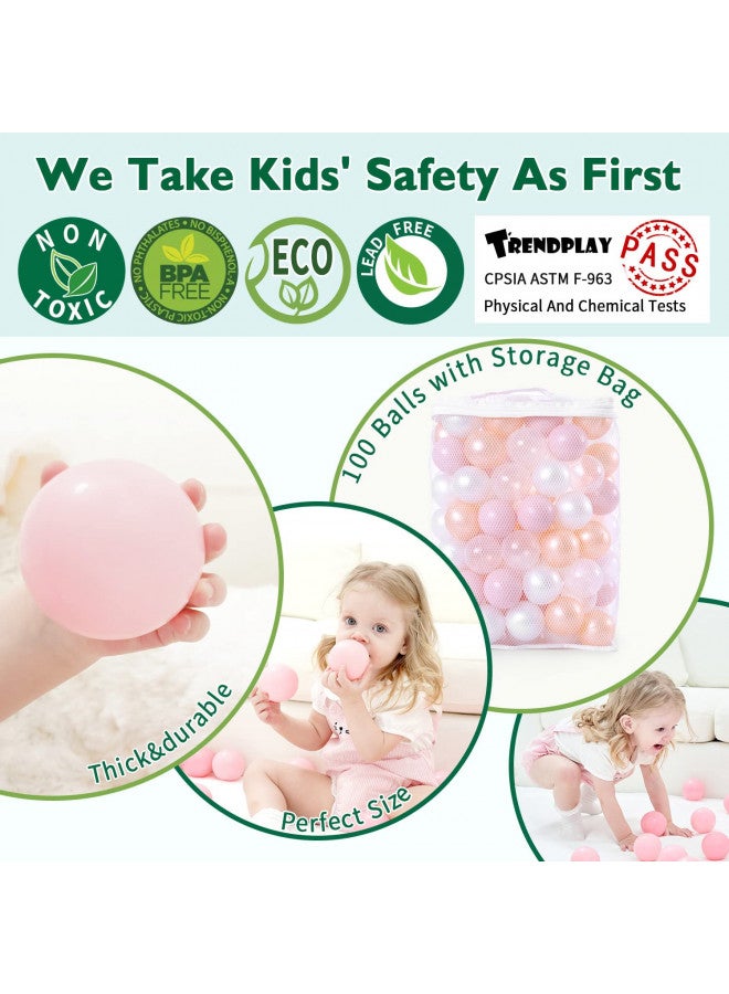 TRENDPLAY TRENDPLAY Pit Ball for Baby Toddlers Pet Fun Toys for Ball Pit Pool Playpen, Indoor Outdoor Play with Storage Bag, Pack of 100, Pink+Gold+White+Transparent - Image 1