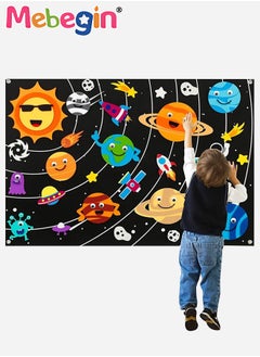 MEBEGIN Outer Space Felt Story Board Set 3.5 Ft Solar System Universe Storytelling Flannel Interactive Play Kit with Hooks Astronaut Planets Alien Galaxy Reusable Wall Hanging Gift for Boys Girls  - Image 1