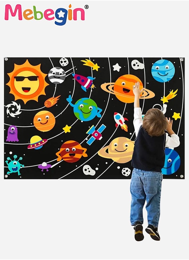 MEBEGIN Outer Space Felt Story Board Set 3.5 Ft Solar System Universe Storytelling Flannel Interactive Play Kit with Hooks Astronaut Planets Alien Galaxy Reusable Wall Hanging Gift for Boys Girls  - Image 1