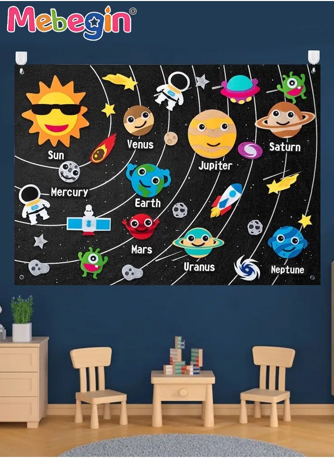 MEBEGIN Outer Space Felt Story Board Set 3.5 Ft Solar System Universe Storytelling Flannel Interactive Play Kit with Hooks Astronaut Planets Alien Galaxy Reusable Wall Hanging Gift for Boys Girls  - Image 4