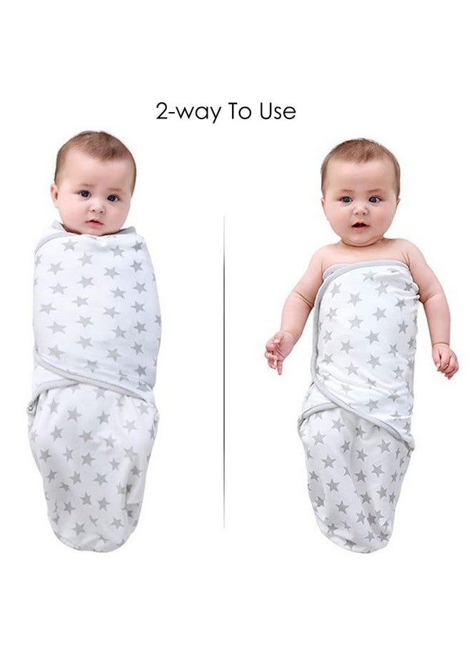 Exemaba - Baby Swaddle Sleep Sack With Hat Set For 03 Months 3Pack Soft Cotton Newborn Wearable Swaddle Wrap For Girls Boys(Grey & Star & Stripe) - Image 1