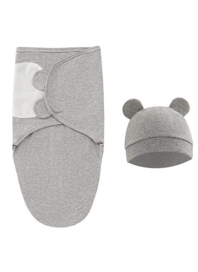 Exemaba - Baby Swaddle Sleep Sack With Hat Set For 03 Months 3Pack Soft Cotton Newborn Wearable Swaddle Wrap For Girls Boys(Grey & Star & Stripe) - Image 1