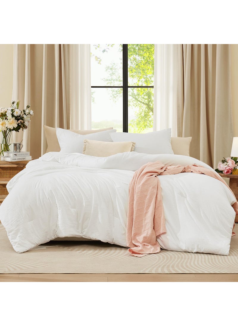 WRENSONGE WRENSONGE White Comforter Full Size  3 Piece Soft Microfiber Full Size Comforter Sets(1 Full Size Comforter with 2 Pillow Shams) - Warm Bedding Set Full Suitable for All Seasons  - Image 2