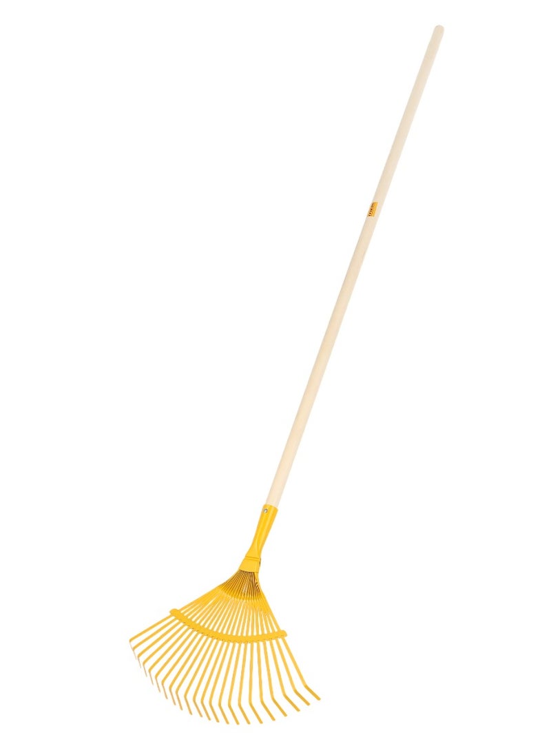Epsilon - Epsilon Tine Rake- EPSGT1402/ with Long Wooden Handle for Quick Clean Up of Lawn and Yard, Garden, Leaf, Debris, Turf/ Less Bending, and Bigger Efficient Head, Ideal for Gardening and other Outdoor Uses/ Yellow - Image 1