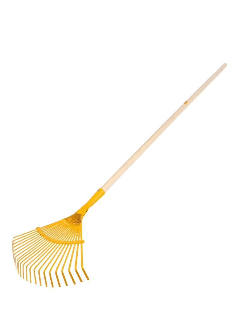 Epsilon - Epsilon Tine Rake- EPSGT1402/ with Long Wooden Handle for Quick Clean Up of Lawn and Yard, Garden, Leaf, Debris, Turf/ Less Bending, and Bigger Efficient Head, Ideal for Gardening and other Outdoor Uses/ Yellow - Image 1