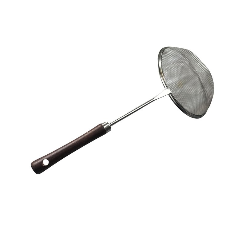 Onions Stainless Steel Deep Fry Strainer Spoon with Wooden Handle 18 cm Professional Kitchen Oil Skimmer 18 Cm - Image 2
