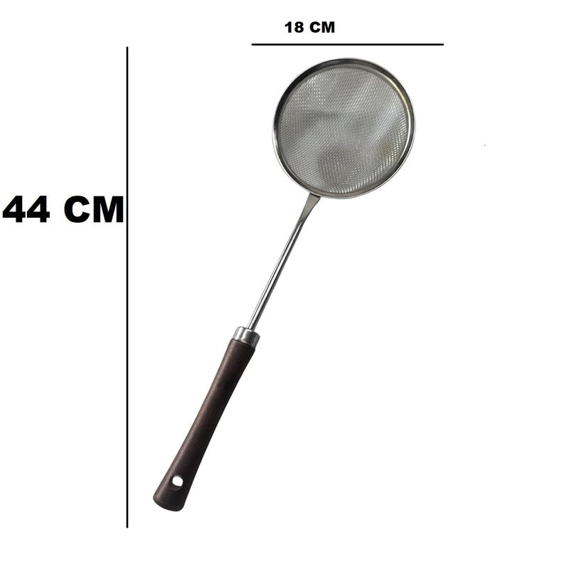 Onions Stainless Steel Deep Fry Strainer Spoon with Wooden Handle 18 cm Professional Kitchen Oil Skimmer 18 Cm - Image 3
