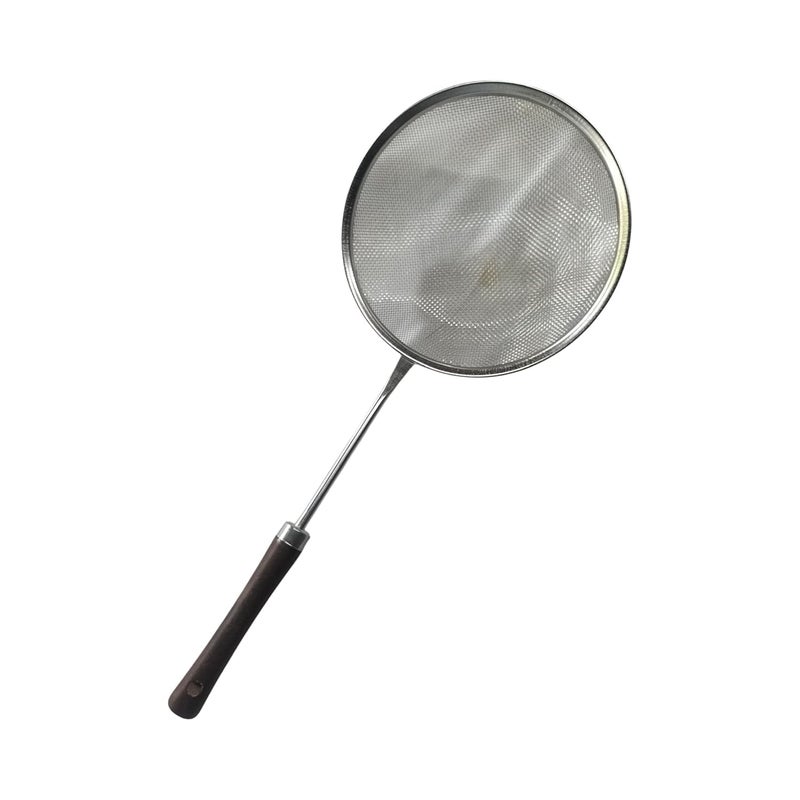 Onions Stainless Steel Deep Fry Strainer Spoon with Wooden Handle 18 cm Professional Kitchen Oil Skimmer 18 Cm - Image 1