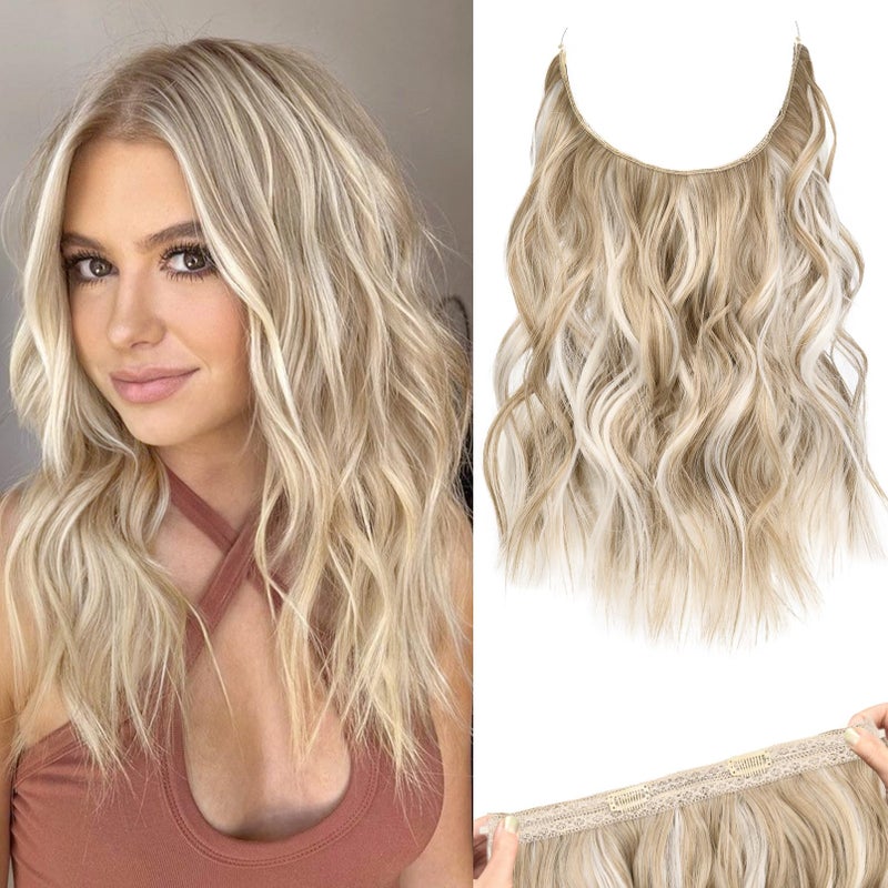 REECHO Invisible Wire Hair Extensions with Thinner Softer Lace Weft (Dark Blonde with Highlights, 12 Inch (Pack of 1)) - Image 1