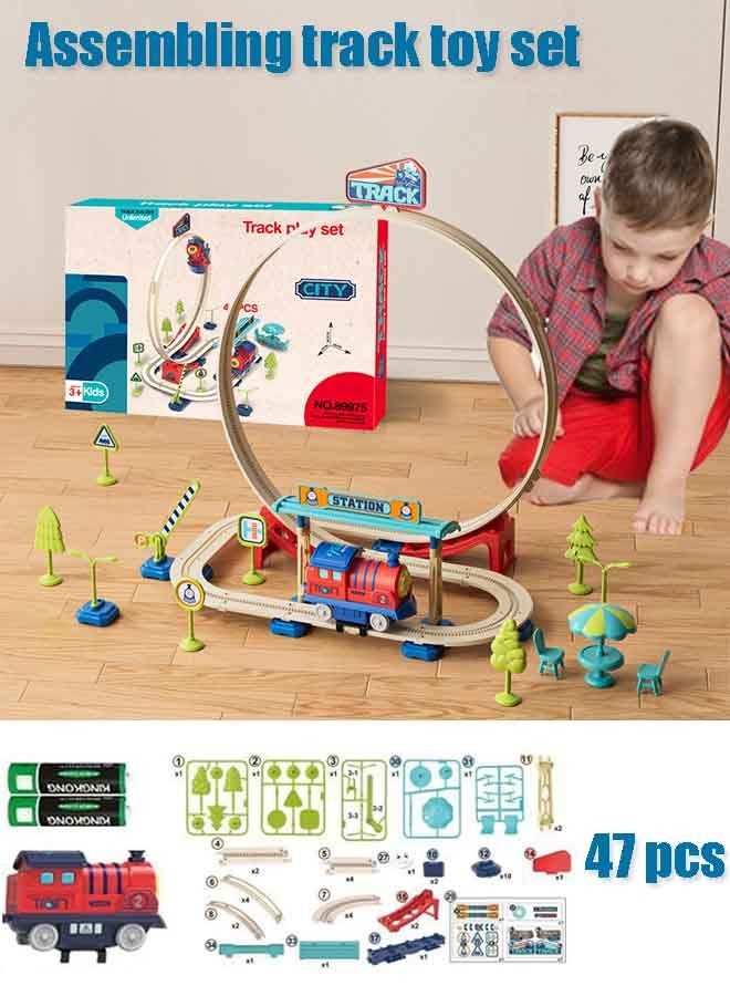 47PCS Train Track Set Electric Train Toy Set With Layer Simulation Track Educational Electric Train Track Building Toy Set for Kids Stem Toy for Boys Girls  - Image 1