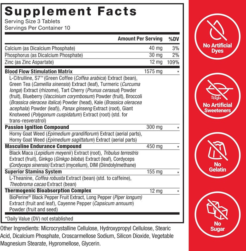 FORCE FACTOR Score XXL Nitric Oxide Booster Supplement for Men with LCitrulline Horny Goat Weed Black Maca  Tribulus Terrestris to Increase Stamina Energy and Physical Performance 30 Tablets - Image 4