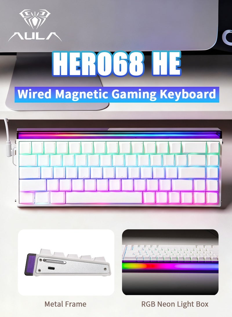 أولا لوحة مفاتيح الألعاب HERO 68 HE، لوحة مفاتيح ميكانيكية سلكية بنسبة 60٪، لوحة مفاتيح بمفتاح مغناطيسي يعمل بتأثير هول مع تشغيل قابل للتعديل ووضع تشغيل سريع - معدل استقصاء 8 كيلو هرتز، زمن انتقال 0.125 مللي ثانية، أغطية مفاتيح PBT مطبوعة على الجانب، إضاءة خلفية RGB لأجهزة الكمبيوتر/ماك للألعاب - Image 1