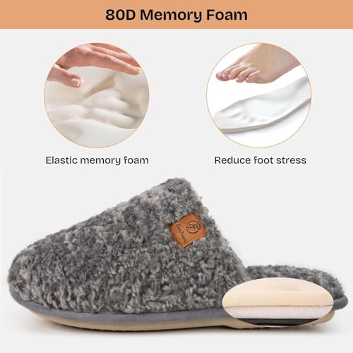 EverFoams Women's Fuzzy Slip-on Slippers Warm Cozy Soft Lightweight Memory Foam Indoor House Shoes Light Gray, 7-8 US - Image 3