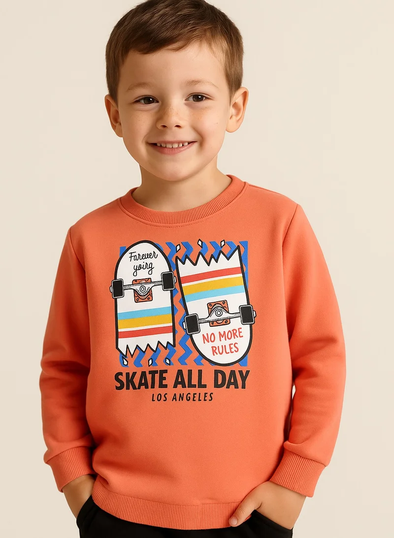 victor and jane Boys' Coral "Skate All Day" Graphic Sweatshirt