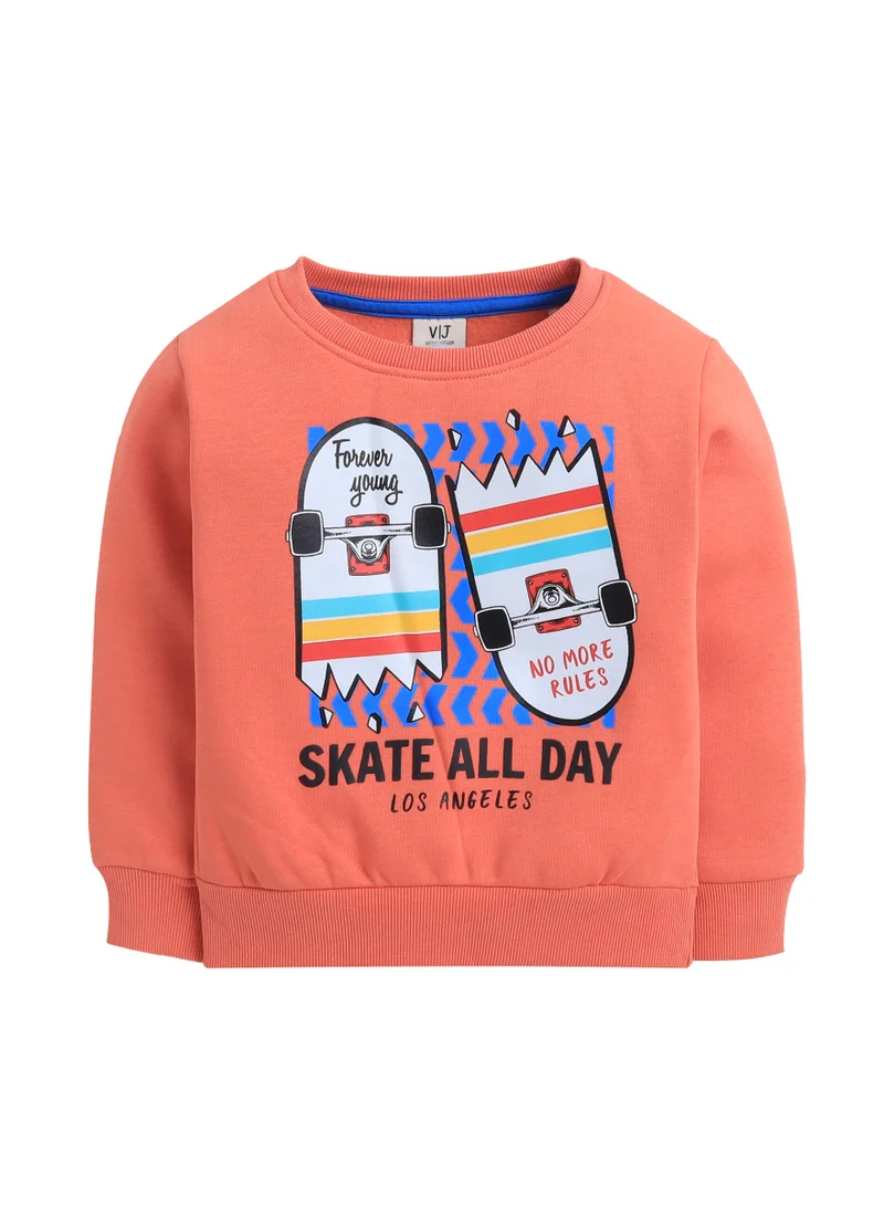 victor and jane Boys' Coral "Skate All Day" Graphic Sweatshirt
