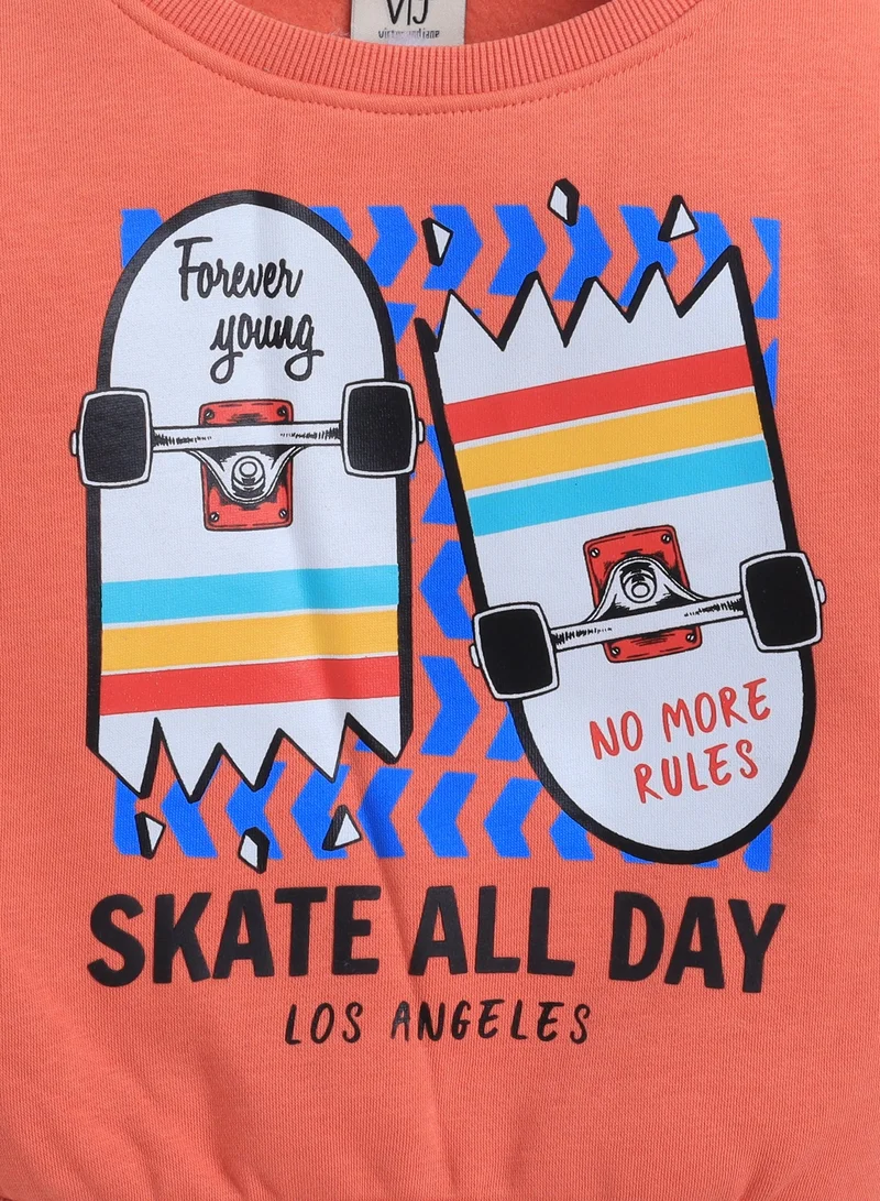 victor and jane Boys' Coral "Skate All Day" Graphic Sweatshirt