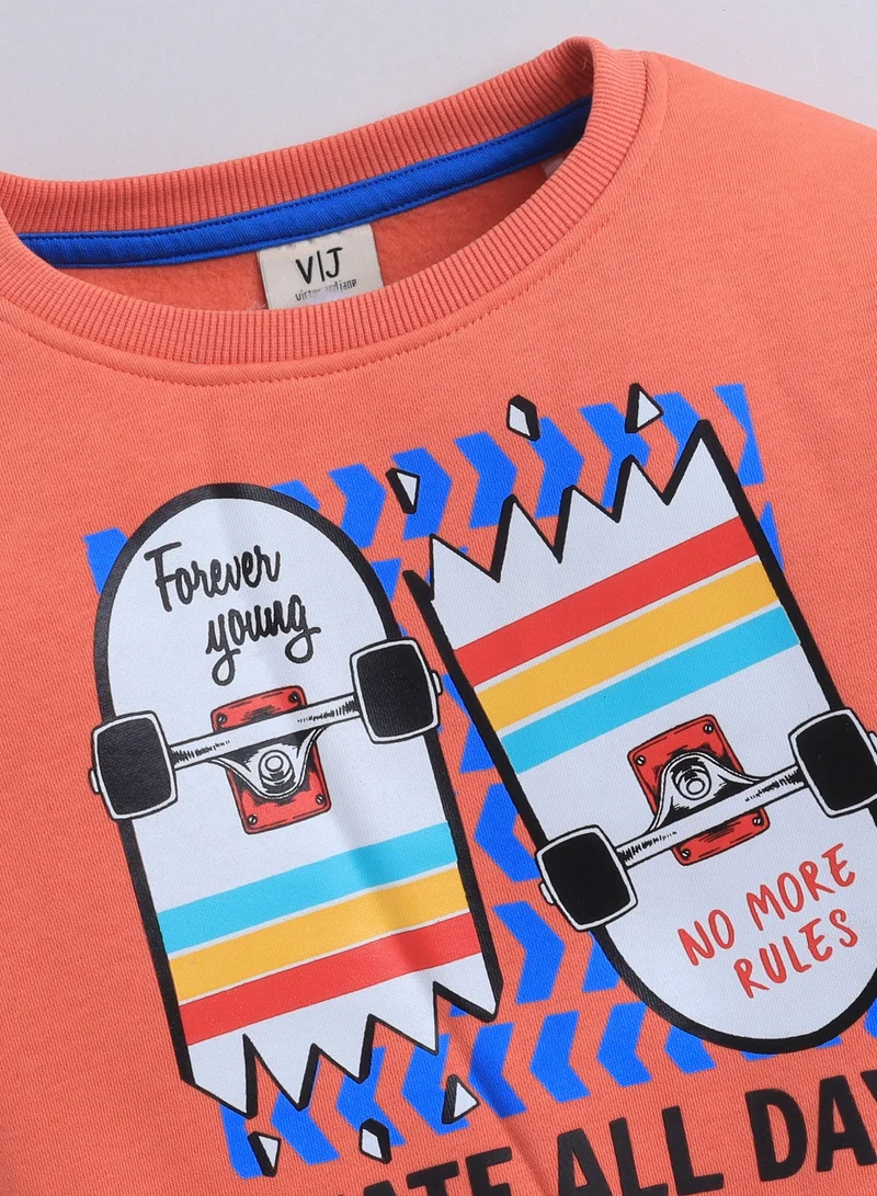 victor and jane Boys' Coral "Skate All Day" Graphic Sweatshirt