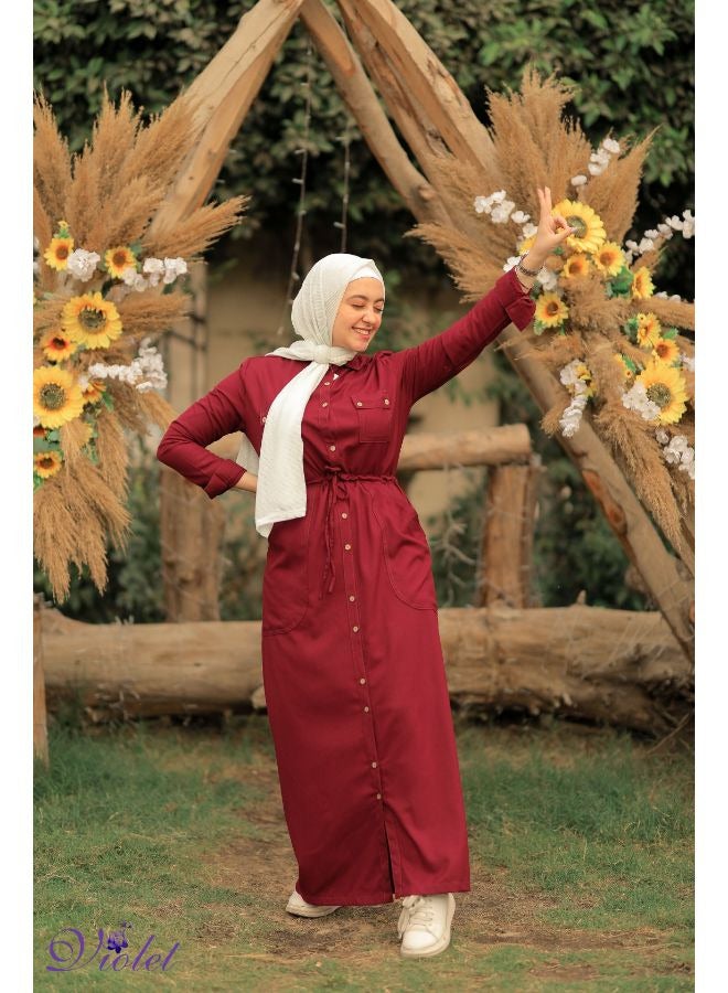 Puritopia Maroon Maxi shirt dress  - Image 3