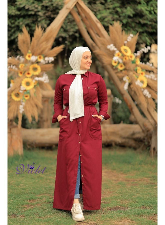Puritopia Maroon Maxi shirt dress  - Image 4
