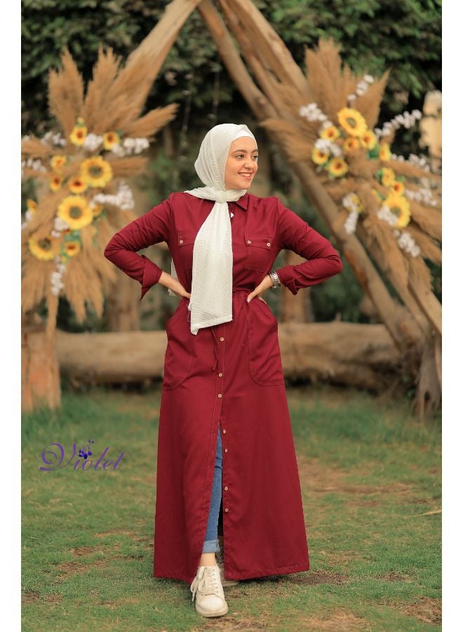 Puritopia Maroon Maxi shirt dress  - Image 5