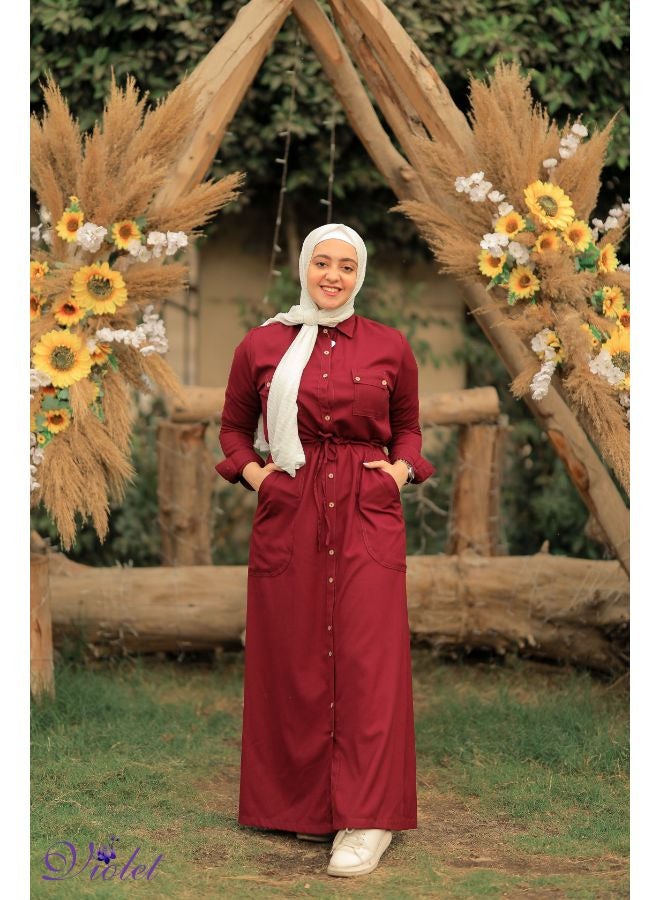Puritopia Maroon Maxi shirt dress  - Image 1
