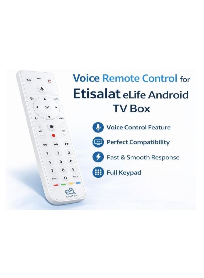 اتصالات جهاز تحكم عن بعد من اتصالات لجهاز استقبال البث التلفزيوني Etisalat eLife بنظام Android - جهاز تحكم بديل لجهاز استقبال التلفزيون، توافق عالمي، استجابة سريعة (أبيض) - Image 3