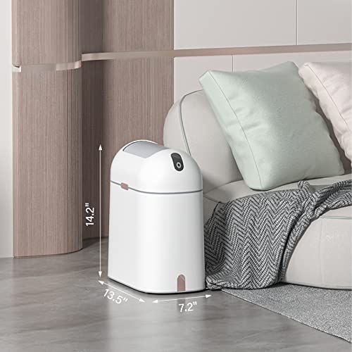 ELPHECO Bathroom Trash Can, 2.5 Gallon Motion Sensor Waterproof Trash Bin with Butterfly lid, Bathroom Decor Waste Basket Garbage Bin for Bedroom Kitchen and Office use, White with Golden Button - Image 4