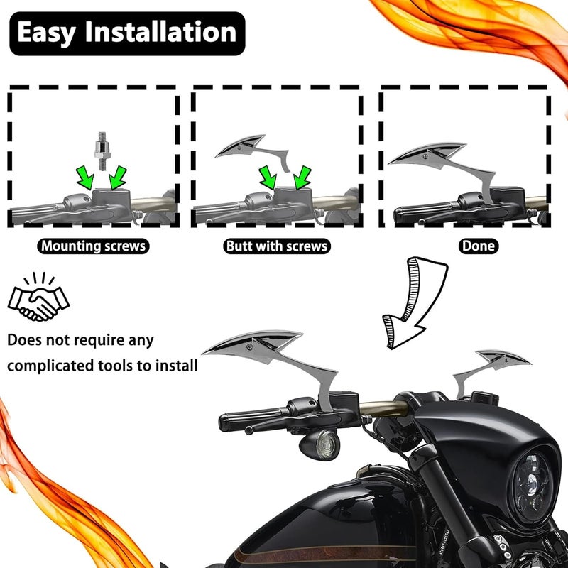 LKV Chrome Motorcycle Rear View Mirrors with 8mm/10mm Screw - 360° Adjustable - Image 5