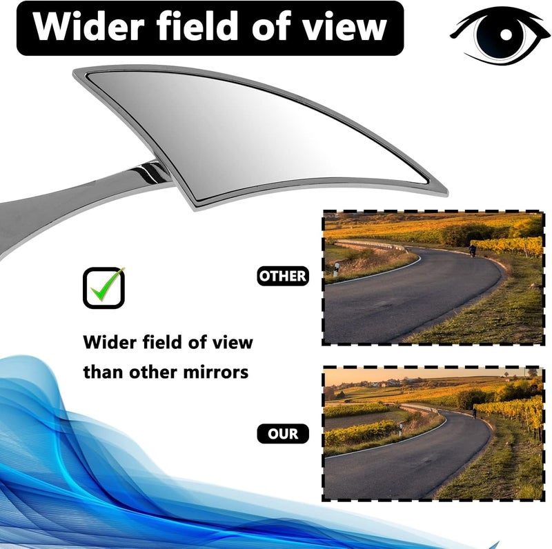 LKV Chrome Motorcycle Rear View Mirrors with 8mm/10mm Screw - 360° Adjustable - Image 2