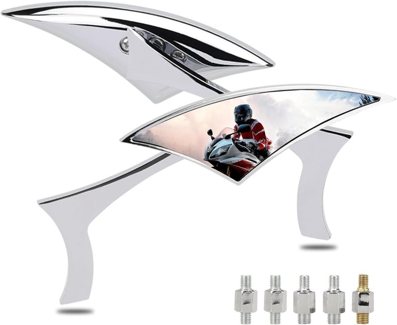 LKV Chrome Motorcycle Rear View Mirrors with 8mm/10mm Screw - 360° Adjustable - Image 1
