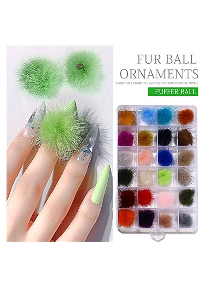 SYOSI Nails Magnetic Fluffy Ball, Cute Detachable 3D Nail Fluffy DIY Magnetic Fluffy Ball, Suit Removable Decorations Soft Plush Ball for Nail Art DIY, 12 Colors, 24 Pcs
