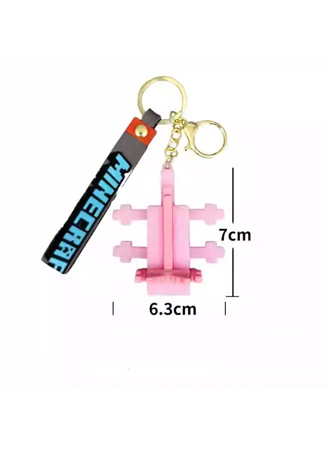 Pink soft rubber keychain, MC gaming pixel charm backpack, car keychain