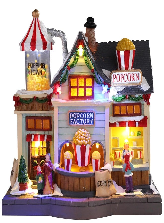 Chonsun Christmas Village 8.7 Inch Popcorn Shop with LED Lights Resin Village Houses Holiday Music with USB/3AA Batteries Rendering Atmosphere Christmas Decorations - Image 1