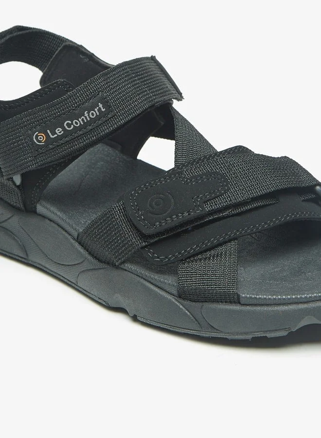 Le Confort Black Men Textured Floaters with Hook and Loop Closure for Men | Best Price UAE