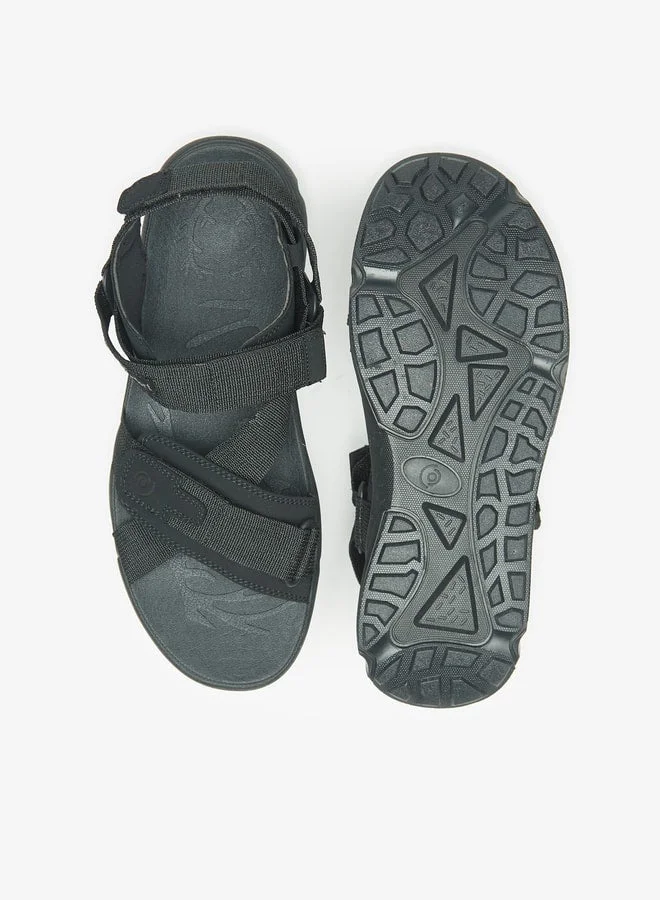 Le Confort Black Men Textured Floaters with Hook and Loop Closure for Men | Best Price UAE