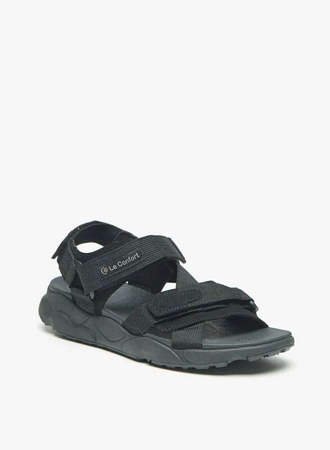 Le Confort Black Men Textured Floaters with Hook and Loop Closure for Men | Best Price UAE