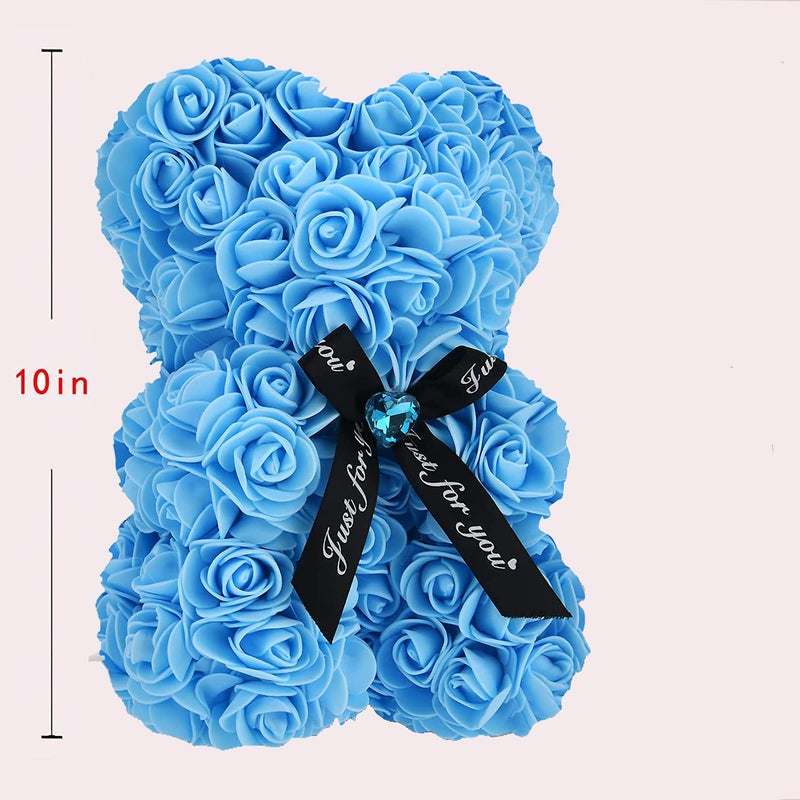 EALEBE EALEBE Rose Bear Rose Bear with Box Gifts for Her Mom Mother Hand Made Flower with Lights Boxes Birthday for Valentine's Day Mother's Day Christmas Day Thanksgiving Day  Party Anniversary Light Blue. - Image 2