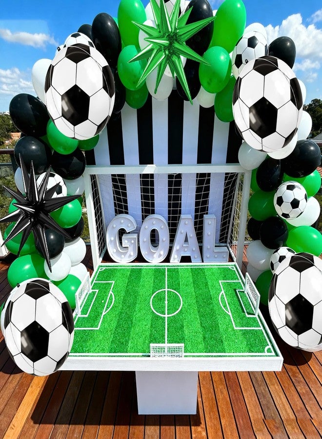 بيابيان بالونات كرة القدم من بيابيان، 6 قطع من بالونات كرة القدم مقاس 22 بوصة، بالونات كرة قدم كبيرة مستديرة من رقائق معدنية مع بالونات نجمة خضراء سوداء من الهيليوم لتزيين حفلات أعياد الميلاد ذات الطابع الرياضي لكرة القدم - Image 4