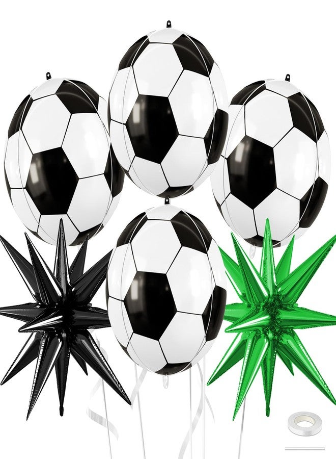 بيابيان بالونات كرة القدم من بيابيان، 6 قطع من بالونات كرة القدم مقاس 22 بوصة، بالونات كرة قدم كبيرة مستديرة من رقائق معدنية مع بالونات نجمة خضراء سوداء من الهيليوم لتزيين حفلات أعياد الميلاد ذات الطابع الرياضي لكرة القدم - Image 1