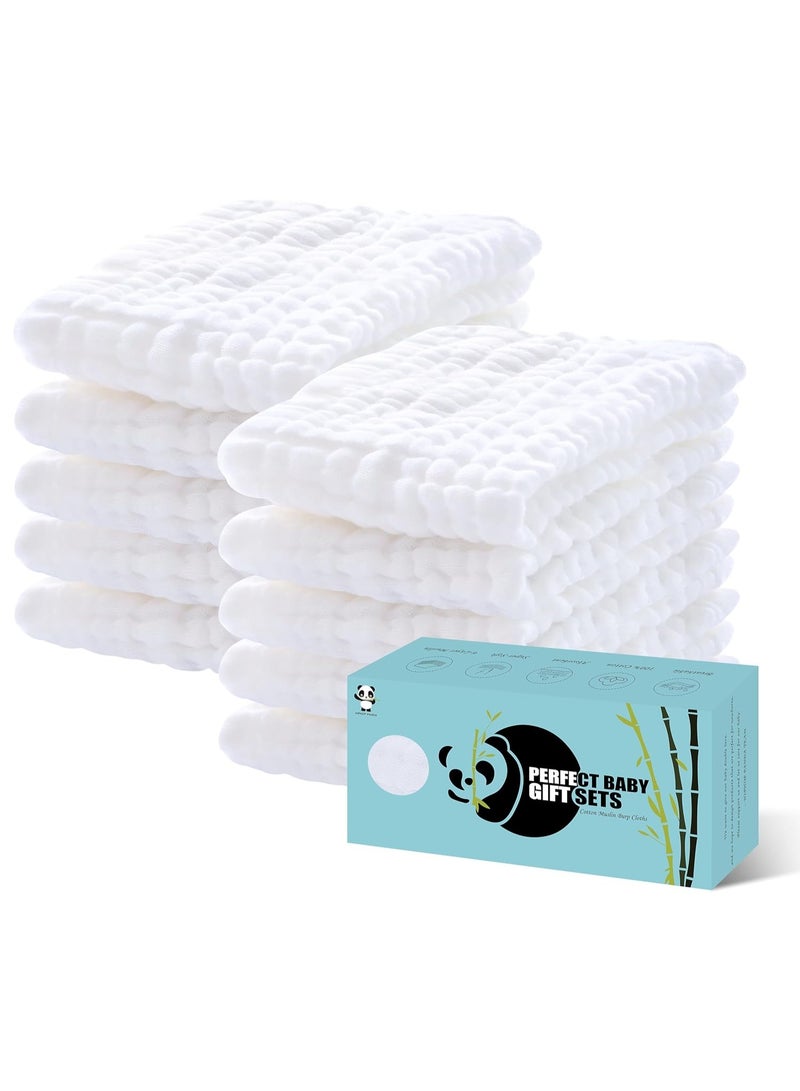 HIPHOP PANDA HIPHOP PANDA 10 Pack 6-Layers Muslin Burp Cloths Large - Durable 100% Cotton - Baby Essentials Extra Absorbent and Soft Boys & Girls Rags for Newborn Registry (White, 20" X10")  - Image 2