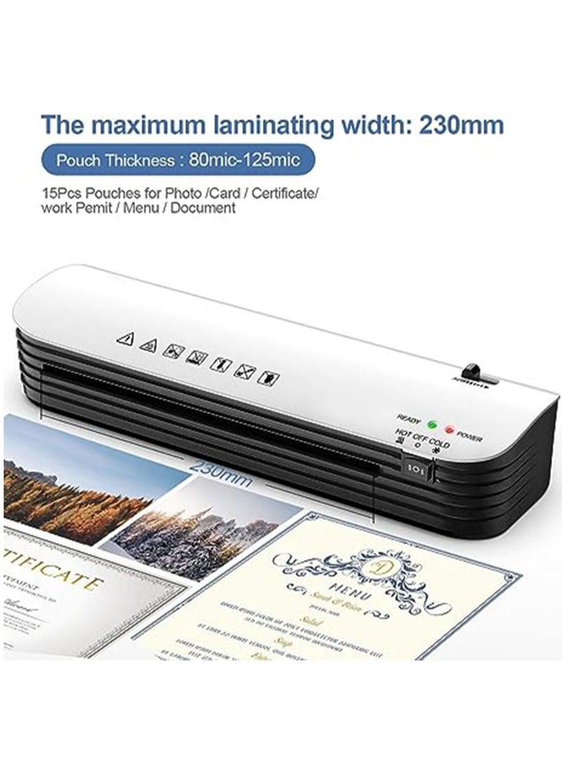 SL299 Thermal Laminator 4 in 1 Hot And Cold Laminating Machine A4A5A6 Laminator Machine Set for Home Office School Use 9 inches Max Width Paper Trimmer Corner Rounder (with 15 Laminating Pouches) - Image 5